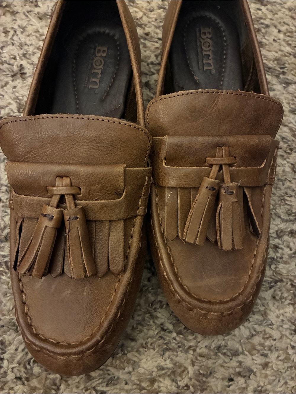 Born Brown Leather Tassel Moccasin Loafers - Picture 5 of 6